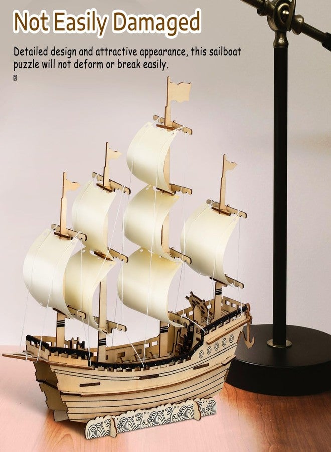 PRETYZOOM 3D Wooden Puzzle Sailboat Model Kit for Adults, DIY Ming Dynasty Ship, Handcrafted Wood Assembly, Home Decor, 15.55 X 13.50 X 3.93 Inches - Image 4